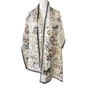 Echo Scarf Womens One Size Cream Butterfly Floral Print Long Wrap Shawl